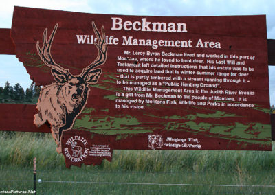 June picture of the Beckman WMA sign west of Lewistown Montana. Image is from the Beckman Wildlife Management Area Picture Tour.