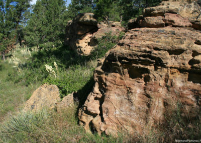 June picture of the sandstone cliffs on the Beckman WMA sign west of Lewistown Montana. Image is from the Beckman Wildlife Management Area Picture Tour.