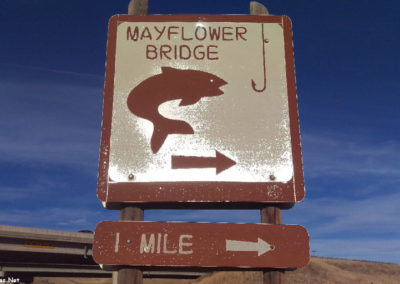 November picture of the Mayflower Bridge sign on Highway 68 in Whitehall, Montana. Image is from the Whitehall Montana Picture Tour.