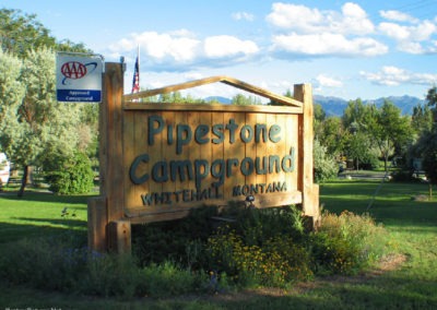 August picture of the Pipestone Campground Sign west of Whitehall, Montana. Image is from the Whitehall Montana Picture Tour.