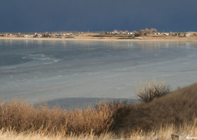 January picture of an ice covered Deadman’s Basin Reservoir west of Ryegate, Montana. Image is from the Ryegate Montana Picture Tour.