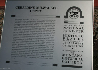 April picture of the Geraldine Montana Railroad Depot Historical Marker. Image is from the Geraldine and Square Butte Montana Picture Tour.