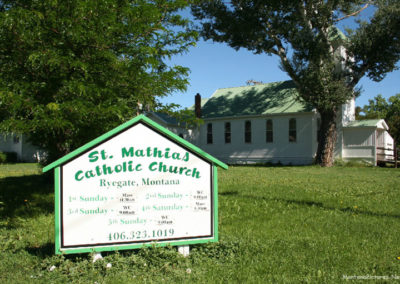 June picture of the St Mathias Church Welcome Sign in Ryegate, Montana. Image is from the Ryegate Montana Picture Tour.