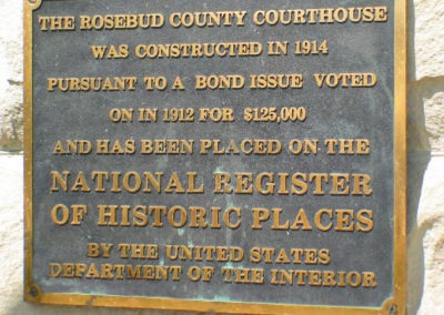 April picture of the plaque on the Rosebud County Courthouse Building. Image is from the Forsyth Montana Picture Tour.