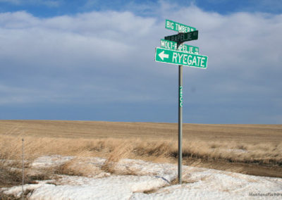 January picture of The Rygate Road Sign outside Rapelje Montana. Image is from the Ryegate Montana Picture Tour.