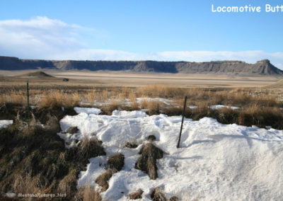 January picture of Locomotive Butte and snow west of Highway 300. Image is from the Ryegate Montana Picture Tour.