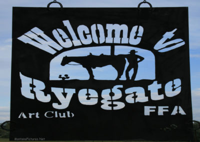 August picture of Ryegate Welcome Sign on Highway 12. Image is from the Ryegate Montana Picture Tour.